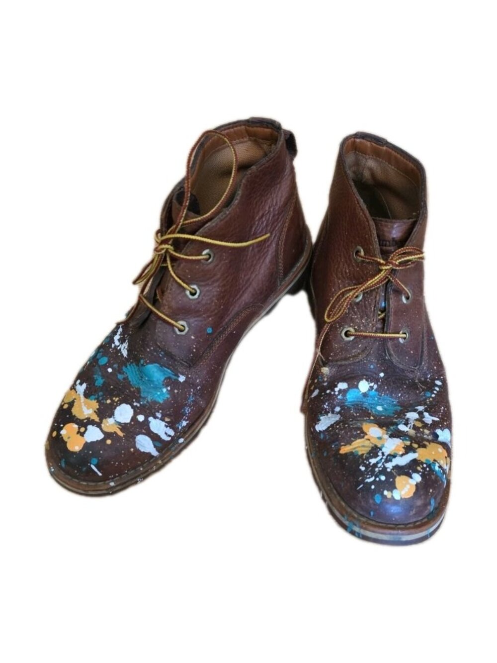 Timberland Larchmont Chukka Boots 12 Brown Leather Custom DIY Paint Splatter